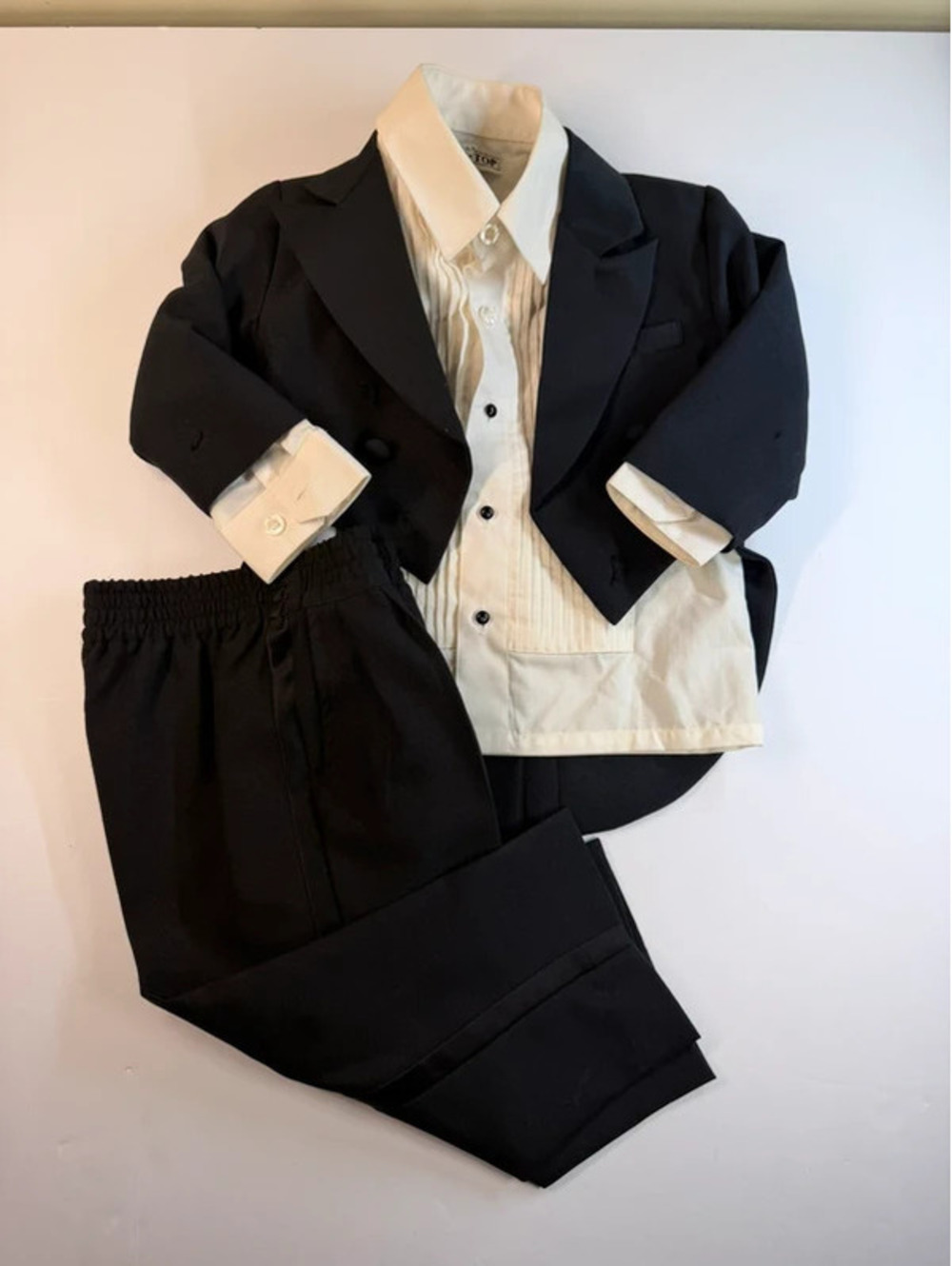Tip Top Boys Black Tuxedo 3-Piece Set Mismatched Sizes As-Is 2T